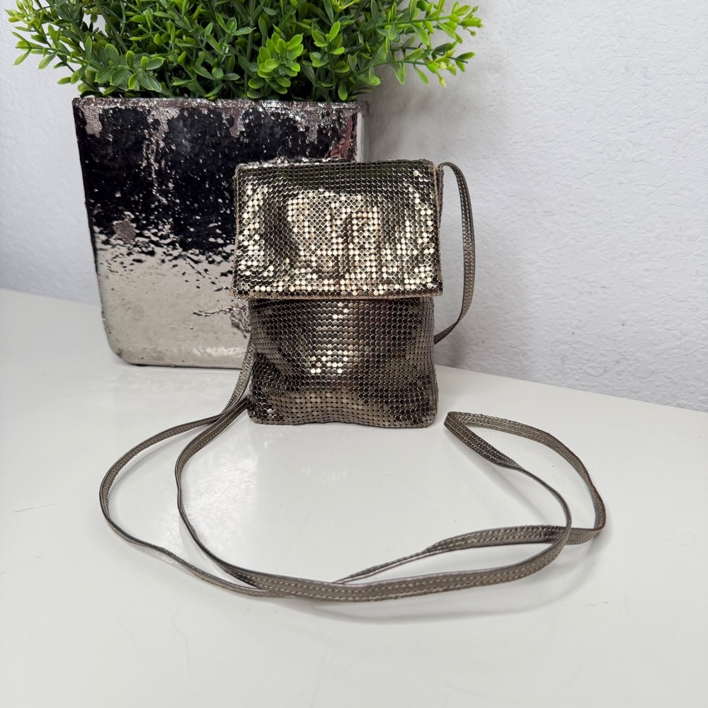 VTG Whiting & Davis Crossbody Bag Womens Pewter Metal Mesh Glam Small OS‎